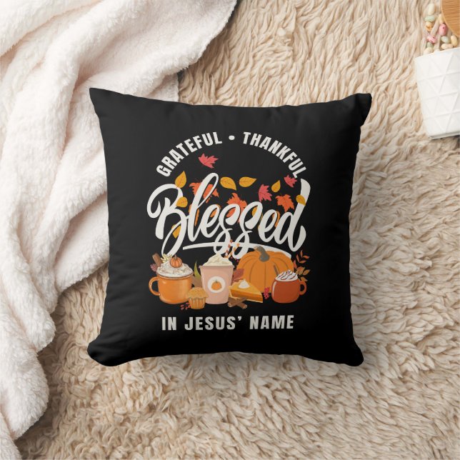 Christian GRATEFUL THANKFUL BLESSED Thanksgiving Throw Pillow (Blanket)