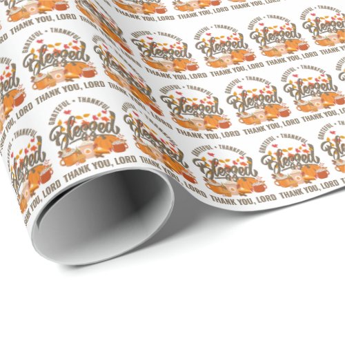Christian GRATEFUL THANKFUL BLESSED Thanksgiving Wrapping Paper