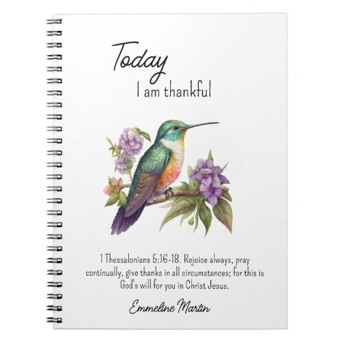 Christian Gratitude Bible Verse Hummingbird Notebook