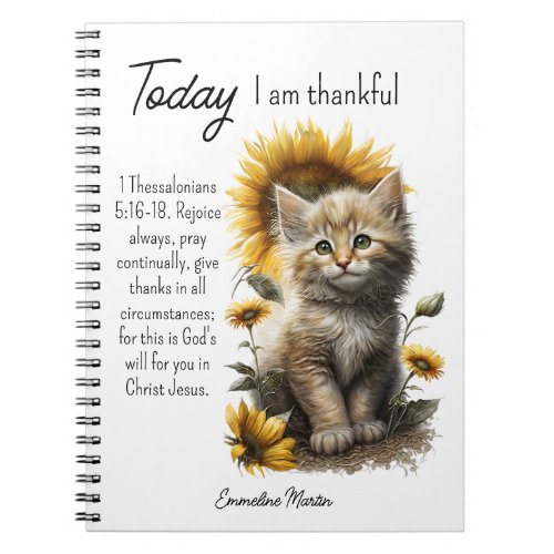 Christian Gratitude Cat Sunflower Notebook