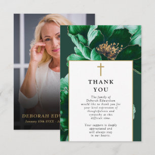 Christian Green Celebration Of Life Funeral Photo Thank You Card