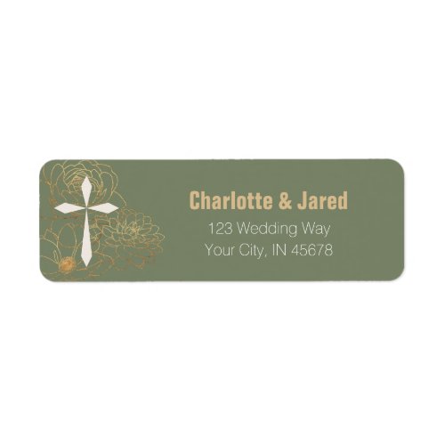 Christian Green Gold Floral Return Address Label