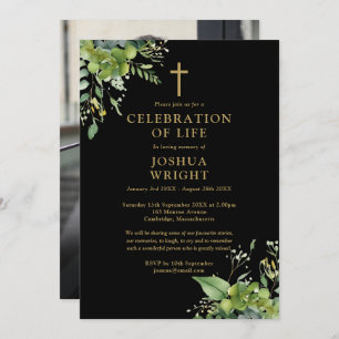 Christian Greenery Memorial Funeral Photo Invitation