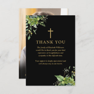 Christian Greenery Memorial Funeral Photo Thank You Card
