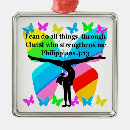 Christian Gymnast Inspirational Bible Design Metal Ornament