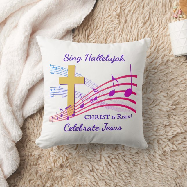 Christian HALLELUJAH CHRIST IS RISEN Easter Throw Pillow (Blanket)