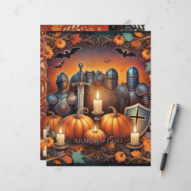 Christian Halloween Armor of God Scrapbook Paper (Front/Back In Situ)