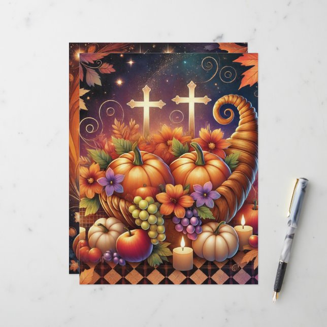 Christian Halloween Cornucopia Scrapbook Paper (Front/Back In Situ)
