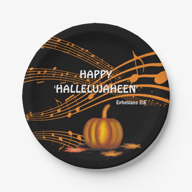 Christian Halloween HALLELUJAHEEN | Pumpkin Paper Plates (Front)