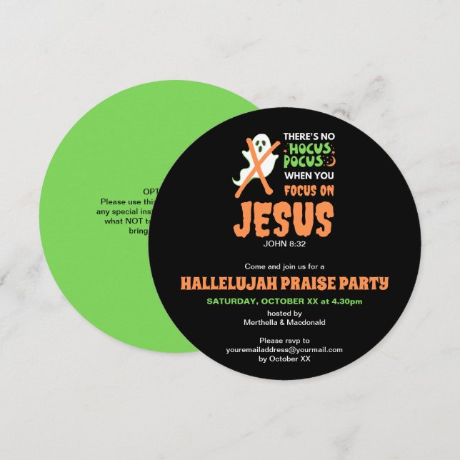 Christian Halloween NO HOCUS POCUS Invitation (Front/Back)