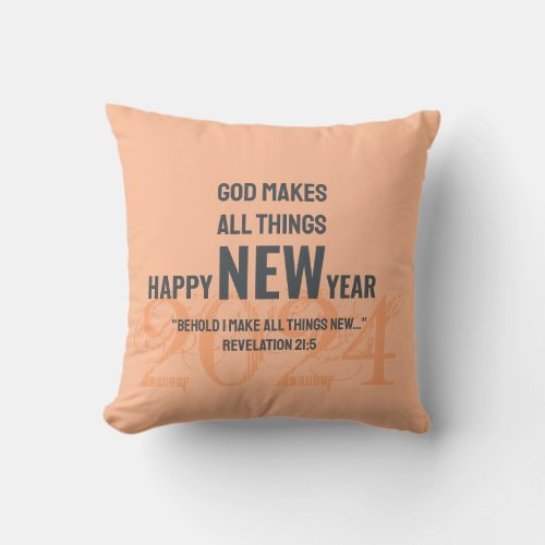 Christian HAPPY NEW YEAR 2024 Peach Throw Pillow