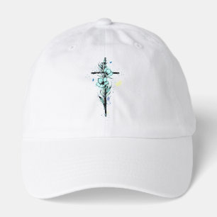 Christian Hat, Cross with watercolor flowers Hat