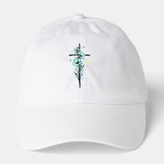 Christian Hat, Cross with watercolor flowers Hat