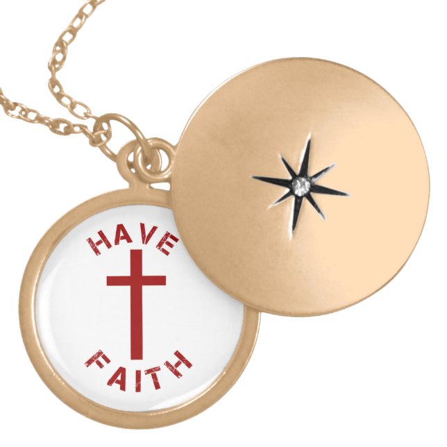 Christian Have Faith Red Cross and Text Design Gold Plated Necklace (Front)