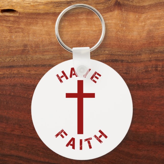 Christian Have Faith Red Cross and Text Design Keychain (Front)