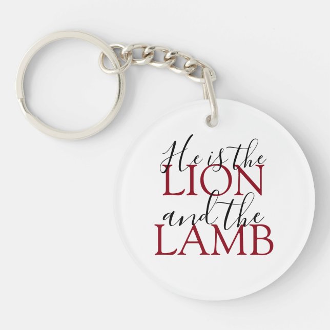 Christian He is Lion and the Lamb White Keychain (Front)