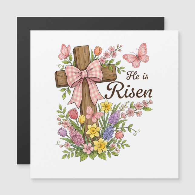 Christian- He is Risen Floral Cross Religious  (Front/Back)