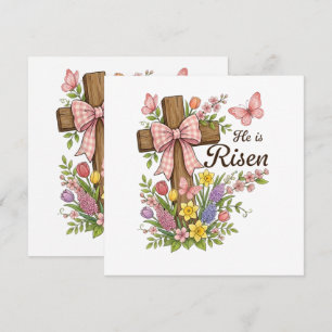 Christian- He is Risen Floral Cross Religious 