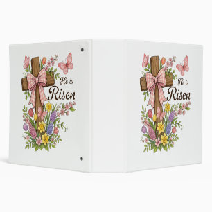 Christian- He is Risen Floral Cross Religious 3 Ring Binder
