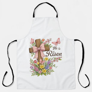 Christian- He is Risen Floral Cross Religious Apron