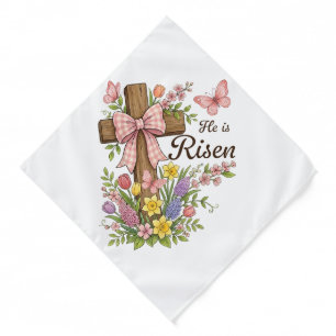 Christian- He is Risen Floral Cross Religious Bandana