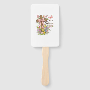 Christian- He is Risen Floral Cross Religious East Hand Fan