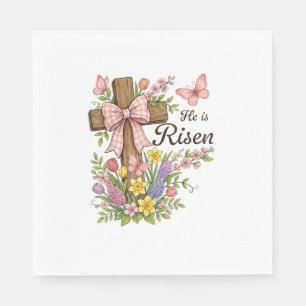 Christian- He is Risen Floral Cross Religious East Napkins