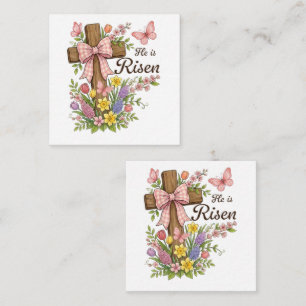 Christian- He is Risen Floral Cross Religious Enclosure Card