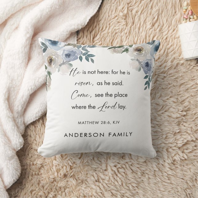 Christian He is Risen Floral Custom Family Name Throw Pillow (Blanket)