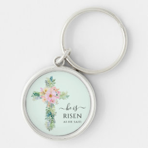 Christian He is Risen Watercolor Cross Keychain