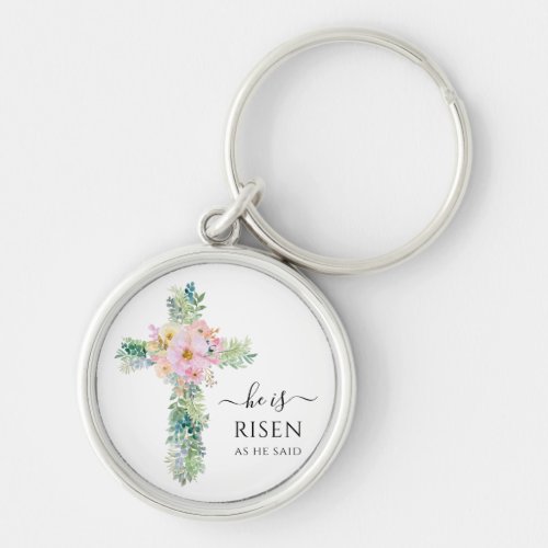 Christian He is Risen Watercolor Cross Keychain