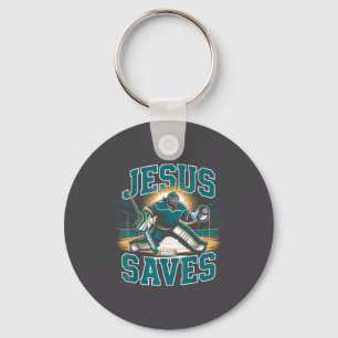 Christian Hockey Jesus Saves Goalie Humor Religiou Keychain