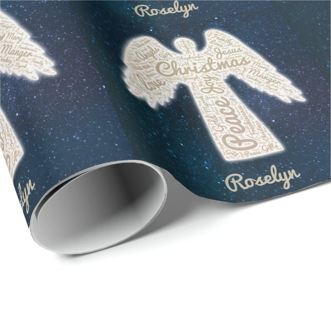 Christian holiday gold typography angel wrapping paper (Roll Corner)