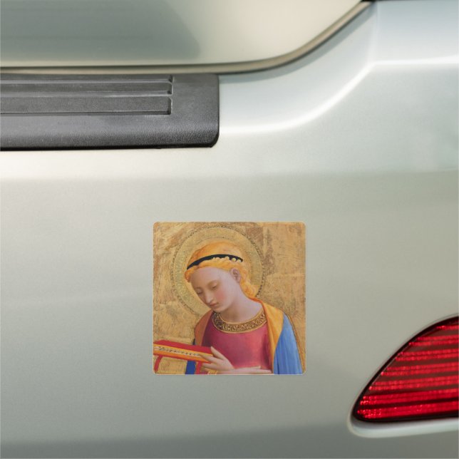 Christian Holly Figure Golden Halo Holding Book Car Magnet (In Situ)