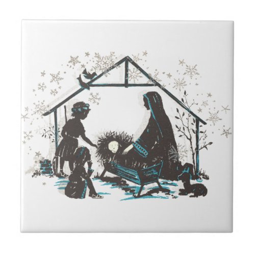 Christian Holy Baby Jesus Christmas Nativity Scene Ceramic Tile