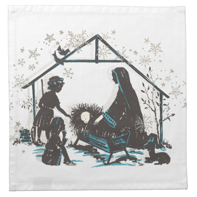 Christian Holy Baby Jesus Christmas Nativity Scene Cloth Napkin (Front)