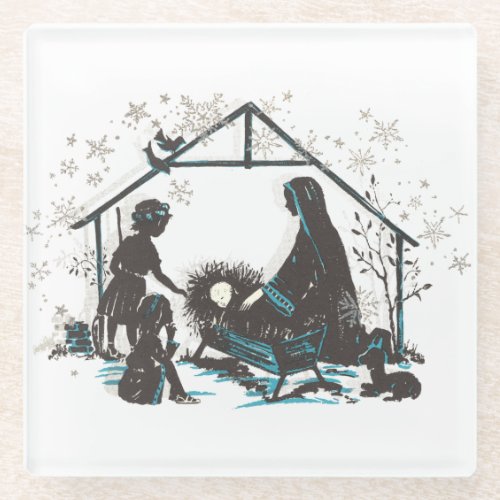 Christian Holy Baby Jesus Christmas Nativity Scene Glass Coaster