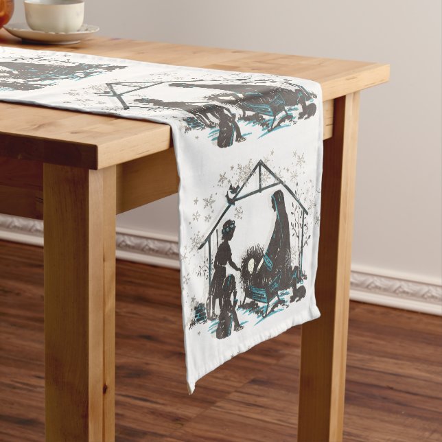 Christian Holy Baby Jesus Christmas Nativity Scene Medium Table Runner (In Situ)
