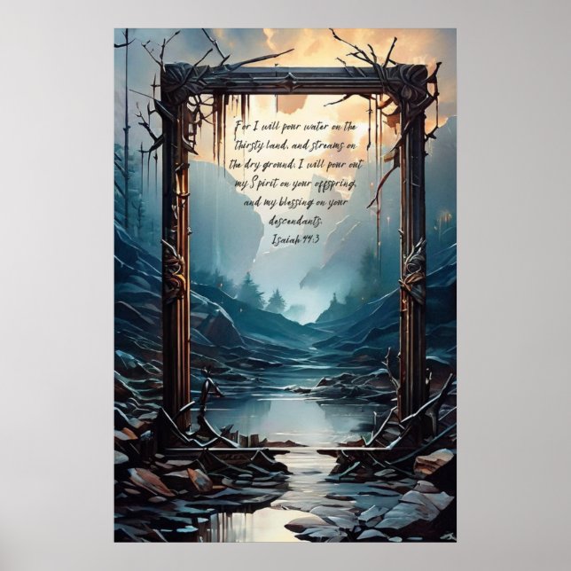Christian Holy Bible Verse Isaiah 44:3 Poster (Front)
