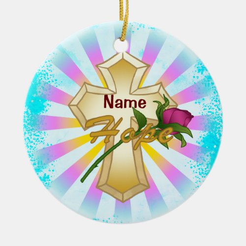 Christian Hope Rose Cross Ceramic Ornament