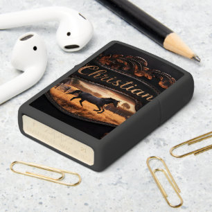 Christian Horse Leather Artwork Zippo Lighter