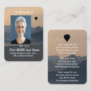Christian Hot Air Balloon Memorial Keepsake  Business Card