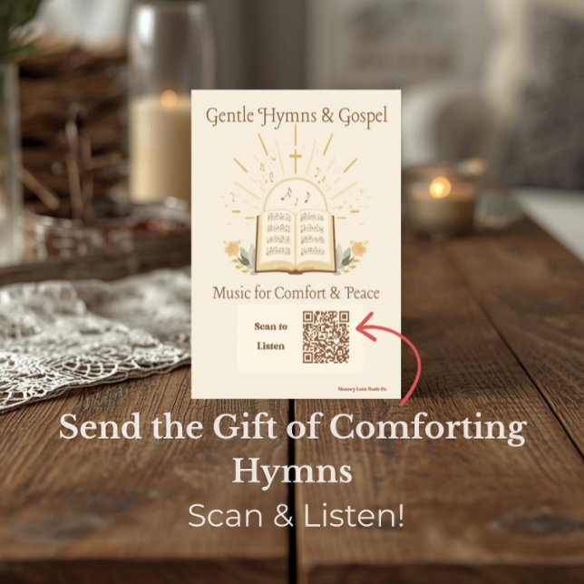 Christian Hymns QR Code Music Therapy Postcard (Postcard for dementia care featuring a vintage hymn book and QR code that plays classic hymns.)