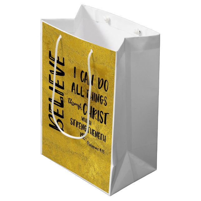 Christian I Can do All Things KJV Bible Verse Medium Gift Bag (Front Angled)