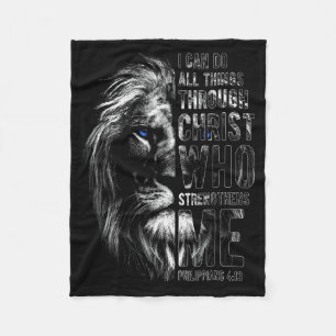 Christian I Can Do All Things Through Christ Lion Fleece Blanket