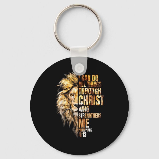 Christian I Can Do All Things Through Christ Lion  Keychain (Front)