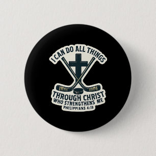 Christian Ice Hockey Bible Verse Quote Philippians Button