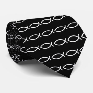 Christian Ichthys Jesus Fish Black Neck Tie