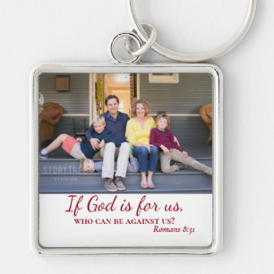 Christian If God is For us Family Photo Keychain