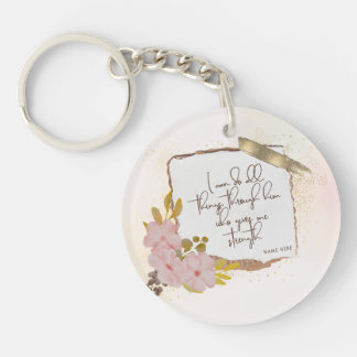 Christian Inscribed Scripture Elegant Gold Glitter Keychain